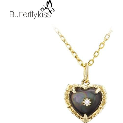BK 925 Sterling Silver Pendants Necklaces For Women Black Gem Zircon Heart Shape Vintage Party Jewelry Wedding Lady Gifts