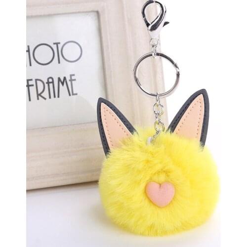 Cute Animals Car Keychain For Women Men Ear Fur Ball Key Ring Holder Pompom Key Chains Charm Bag Accessories