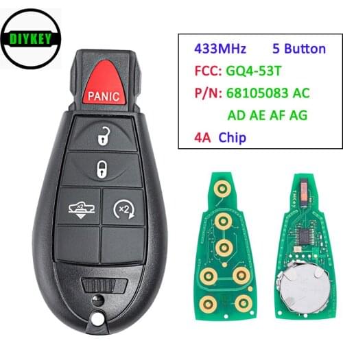 DIYKEY P/N: 68105083 AC AD AF AG Smart Remote Key Fob 5 B 433MHz 4A Chip for Jeep Cherokee 2014 - 2019 FCC: GQ4-53T