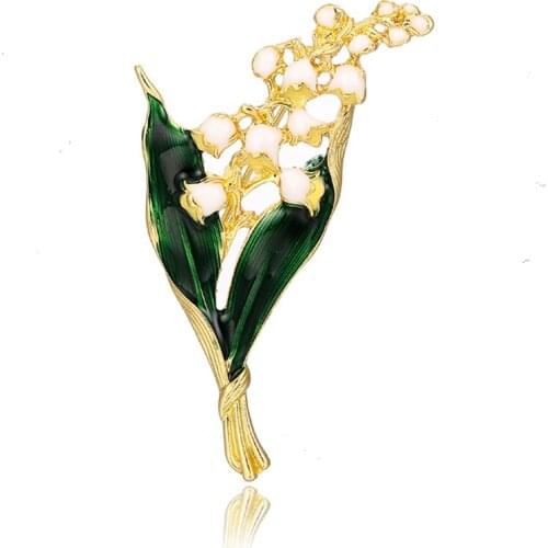 Elegant Floral Leaf Shape Brooch Trendy Alloy Enamel Lily Valley Gold Color Brooch Pin High Quality Jewelry For Women