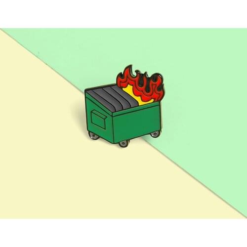 Trash Can Enamel Pin Custom Funny Fire Brooches Shirt Lapel Pins for Backpack Cartoon Badge Jewelry Gift Friends Wholesale