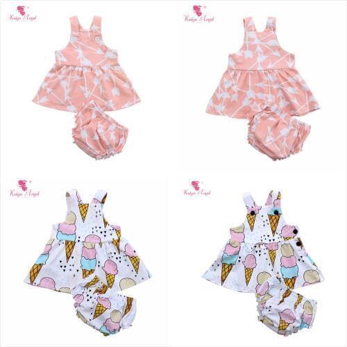 Kaiya Angel Newborn Baby Girls Floral Outfit Sleeveless Dress Tops Ruched Short Toddler Girls Summer Style Boutique Clothing Set