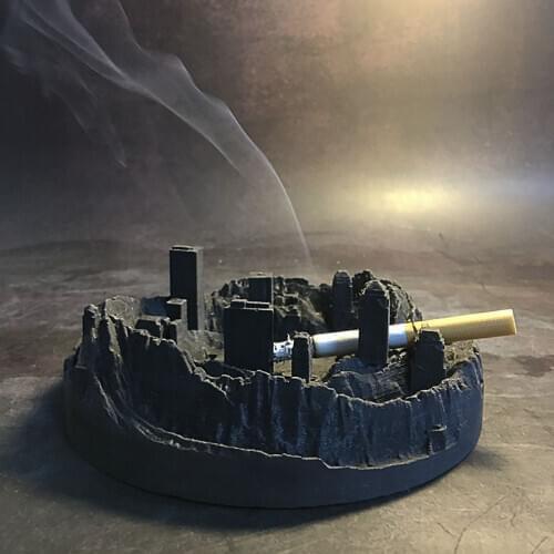 Classic city ruin building concrete ashtray Simple industrial art cement decorative ashtray