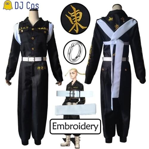Ken Ryuguji Cosplay Costume Embroidery Anime Tokyo Revengers Draken Uniform Tokyo Manji Gang Earring Halloween Party Role Play