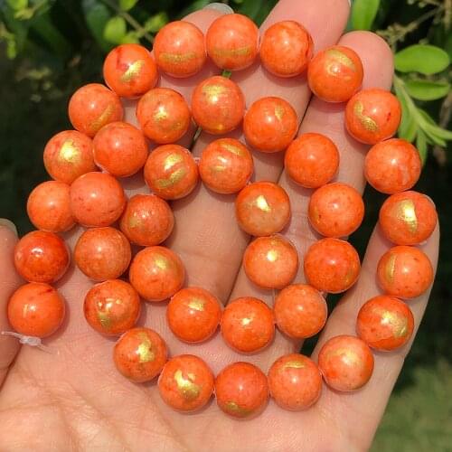 Orange Lapis Lazuli Jades Stone Beads Round Loose Spacer Beads For Jewelry Making Bracelet DIY Accessories 4/6/8/10/12mm 15"Inch