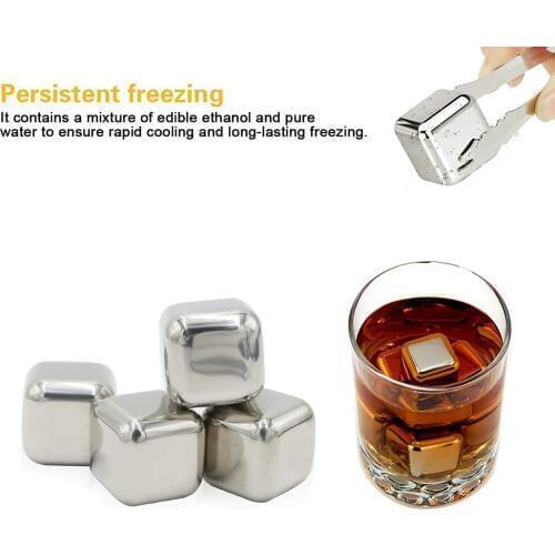 With Clips Stainless Steel Ice Cubes Drink Cool Down Stones Reusable Chilling Steel Cube For Wine metal ice cube Cooling Stone