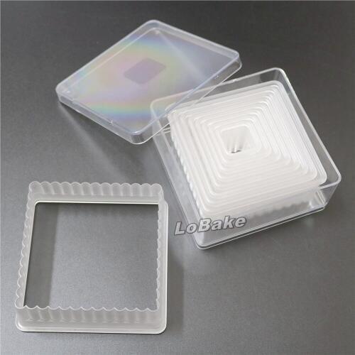 9pcs/set) Fluted Edge Square shape high quality PC Plastic Fondant Cookie Cutting Mold for confectionery tools cake mold