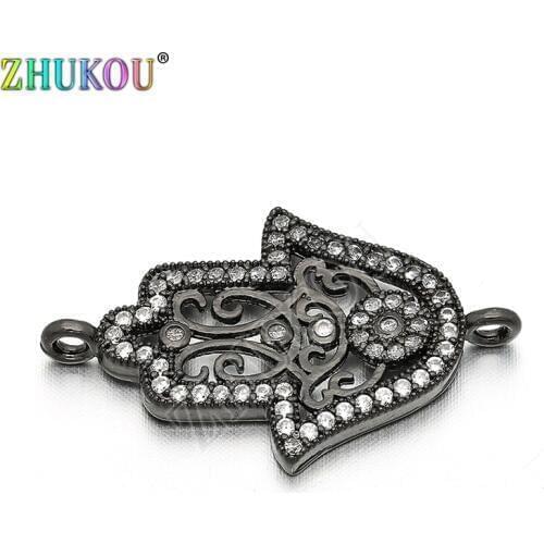 17*26mm Brass Cubic Zirconia Lucky Hamsa Hand Charms Pendants DIY Jewelry Bracelet Necklace Making, Model: VS34