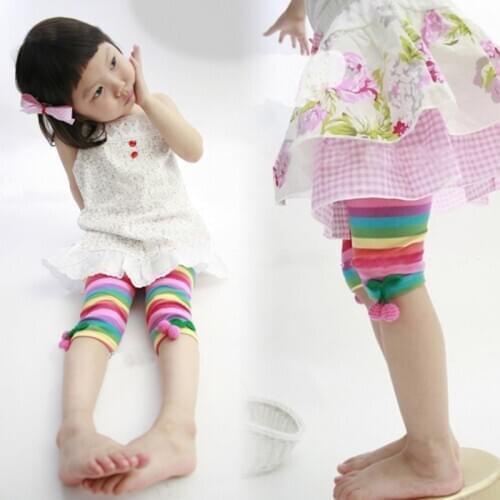 2020 Summer 2 3 4 5 6 7 8 9 10 Years Cute Baby Child Clothing Colorful Rainbow Knee Kids Girl Striped Calf-Length Leggings