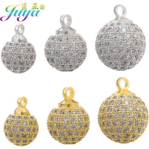 Juya 2019 New Design Handmade 8 10 12mm Cubic Zirconia Metal Ball Bead Charms Accessories For Bracelet Necklace Earring Making