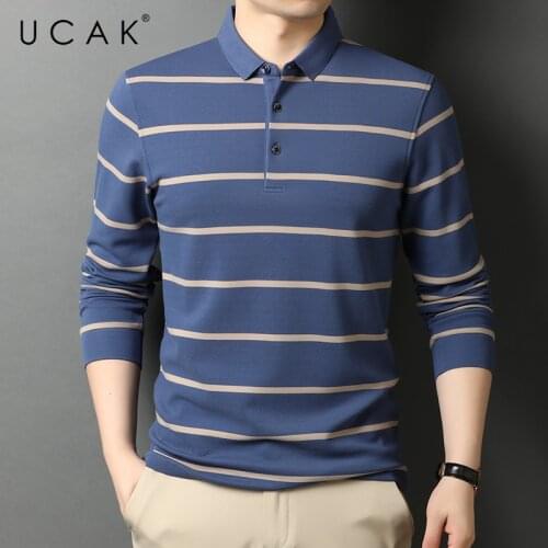 UCAK Brand Classic Casual Turn-down Collar Striped T Shirt Men Clothes Autumn New Arrival Streetwear Long Sleeve T-Shirts U5720