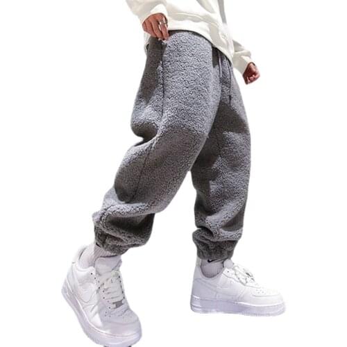 2021 Winter lamb down pants mens trend hip-hop high street loose-fitting plus velvet plus thick warm bundle casual pants men