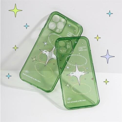 Fashion Emerald Green Premium Star Clear Phone Cases for iPhone 12 Pro Max 11 Pro Max X XS XR 7 8 Plus 12mini Soft TPU Cover
