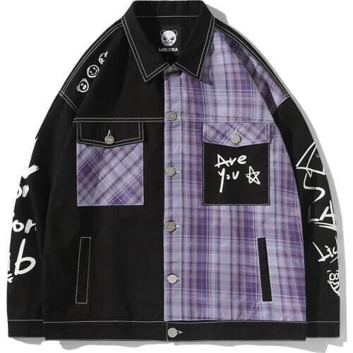 New autumn panda embroidery mens jacket stitching contrast letter printing coat loose long sleeve casual lovers shirt coats