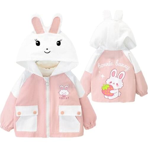 Toddler Rabbit Baby Girls Coats Spring Autumn Cute Hooded Windbreaker Sweatshirt For Kids Children Birthday Present Outerwear