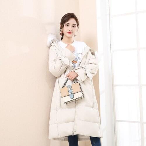 Winter Down Coat Women Big Fur Collar White Duck Down Parkas Coat Ladies Long Warm Hooded Down Jacket Coat Female Loose Overcoat