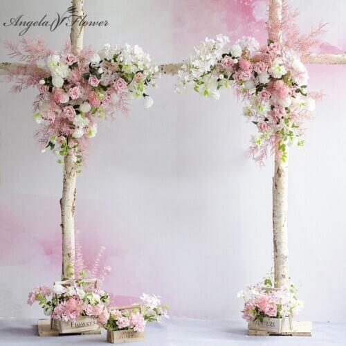 Custom floral artificial flower wedding arch backdrop party scene layout event decor props photo flower arrangement pink blue