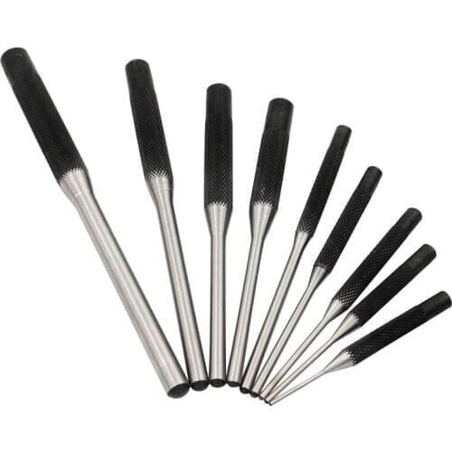 9Pcs Steel Multi Size Round Head Pins Punch Set Grip Roll Pins Punch Tool Kit Professional Hollow End Starter Punch Chisel