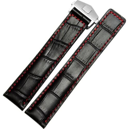 Watchband 22mm Black Brown Crocodile Lines Genuine Leather Watch Band Strap Stainless Steel Deployment Buckle+tool+freight