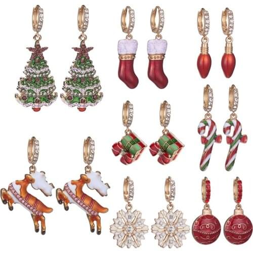 Christmas Socks Snowflake Gift Box Drop Earrings for Women Girl Tree Little Red Light Christmas Cane Elk Dangle Earrings Jewelry