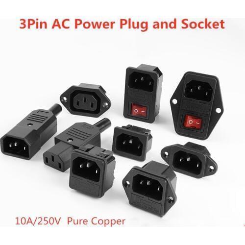 3Pin IEC320 C14 Inlet Connector Plug Power Socket With Rocker Switch 10A 250VAC Fuse Holder Socket Male/Female Power Supply plug