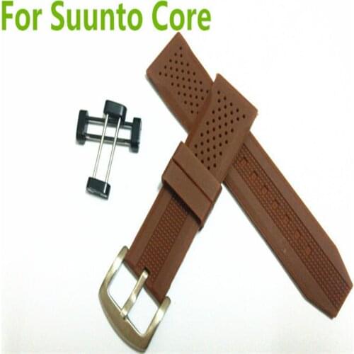 T-AMQ 24mm Brown Soft Rubber Silicone Military Watch Strap Band For Suunto Core Traverse Watchband+PVD Adapters+Screwdriver-30