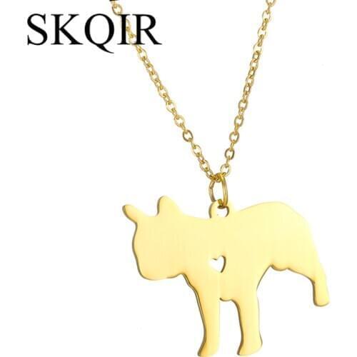 SKQIR Personality Necklace French Bulldog Pet Charm Pendant Stainless Steel Gold Color Can Engrave Dog Animal Jewelry Necklaces