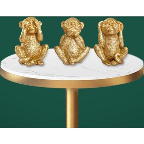 Not Listen Not See Not Talk Resin Gold Monkey Miniature Figurines Bedroom Decorative Sculpture Ornaments Craft Statue Home Decor