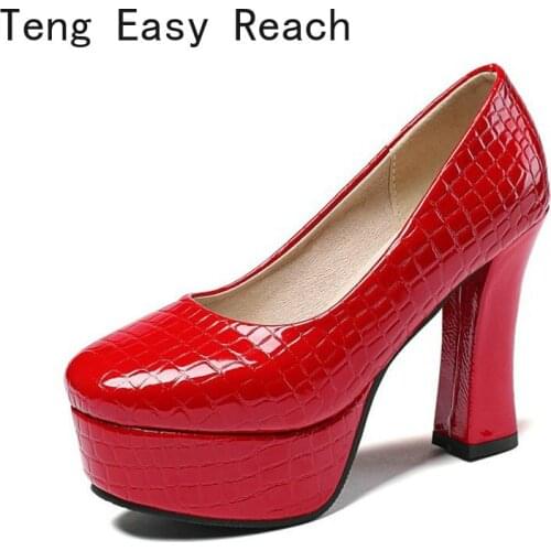 Teng Easy Reach Spring Autumn Patent PU Leather Round Toe Platform Lady Office Shoes Wedding Pumps Women High Heels Stilettos