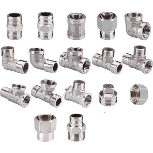 1/2" 3/4" BSP Female Male Thread Stainless Steel Pipe Fitting Elbow Straight Tee Type Coupling Joint Connector Plumbing Fittings
