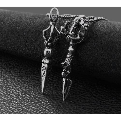 Stainless Steel Vajra Pendant Vintage Buddhist Jewelry Necklace Knife Beads Pendant Paracord Outdoor EDC Self defense Gear Tools