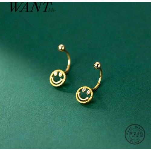 WANTME 925 Sterling Silver Fashion Lucky Hollow Smile Cute Beads Stud Earrings for Women Charm Unique Piercing Body Jewelry 2021