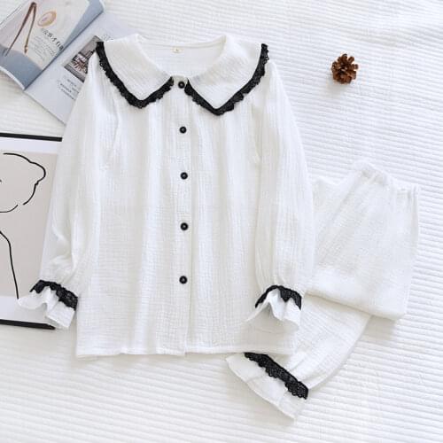 Ladies Pure Cotton Confinement Clothes Thin Section Double Gauze Seersucker Breastfeeding and Nursing Pajamas Set Pijama Verano