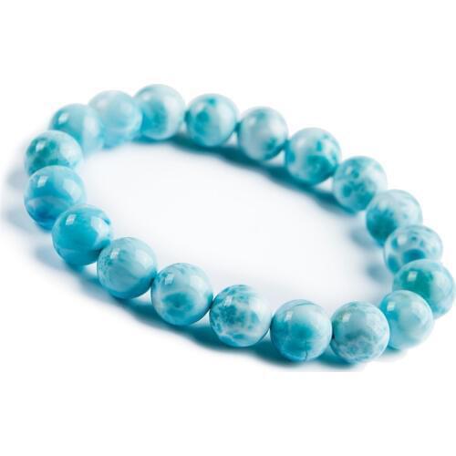 Natural Genuine Blue Larimar Stone Crystal Stretch Round Beads Bracelet 11mm Fashion Women Crystal Stone Round Beads Bracelet