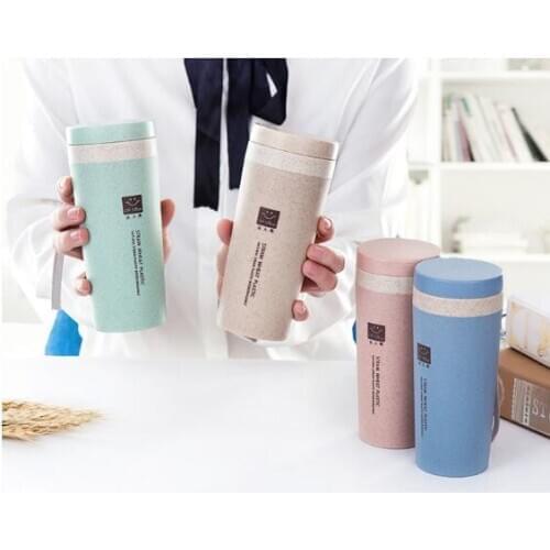1PC 300ml Portable Wheat Straw Material Double Layer Carrying Bottle Band Rope/Band Cover Tea Student Water Bottles NX 013