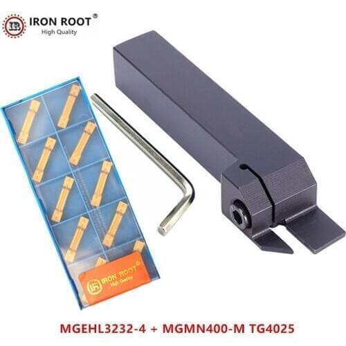 1P MGEHR3232-4 / MGEHL3232-4 Grooving Tool Holder + 10P MGMN400 CNC Carbide Insert Metal Lathe Cutting Turning