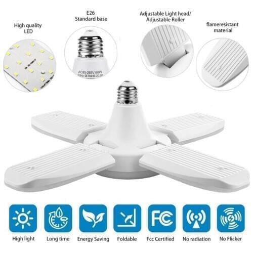 4 Leaf Industrial Lighting 38W Deformable LED Garage Lamp 3800LM Household Ceiling Light For Garage White/yellow