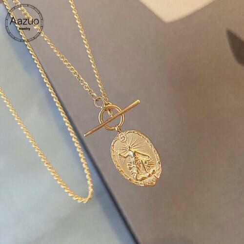 Aazuo Fashion Hot sale Instagram Stype 18K Orignal Yellow Gold Street Fashion Oval Necklace 50CM Chain gifted for Women Au750