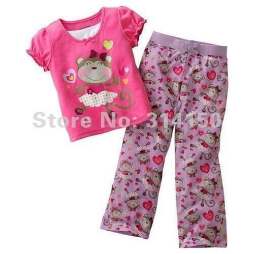FREE SHIPPING--Cartoon Children Girls Pajamas Short Sleeve Tops+Purple Shorts Sleepwear Cotton Comfortable Leisure Wear 1Set/Lot