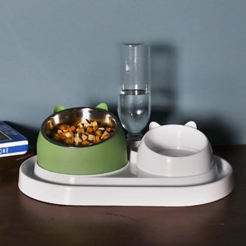 Pet dog and cat double bowl multi-function feeding bowl slow feeding automatic drinking water all-in-one machine pet accessories