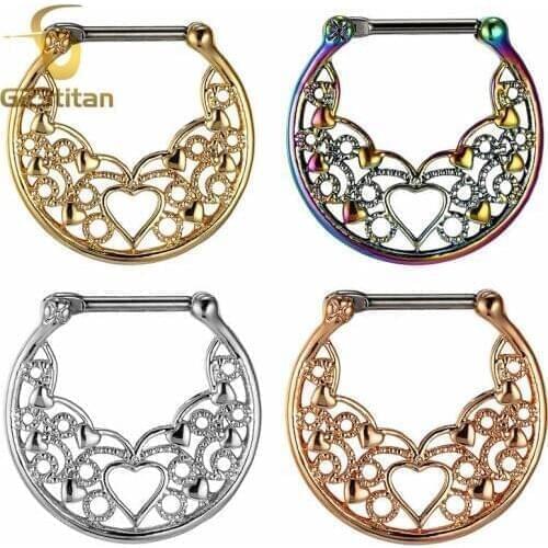 G23titan Luxury Hollow Love Nose Hoop for Women Body Jewelry G23 Titanium Pole Real Septum Piercing Clicker Retro Nose Rings