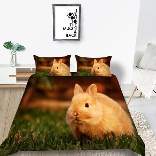 Hot Sale Bedding Set Rabbit Cute Romantic 3D Duvet Cover For Girl King Queen Twin Full Single Double Unique Design Bed Set