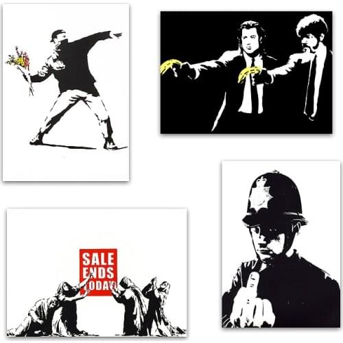 Banksy Graffiti Art Canvas Painting Black and White Girl with Red Balloon Posters and Prints Wall Art Pictures for Home Decor