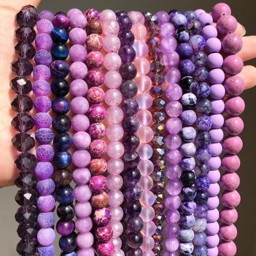 Natural Stone Purple Crystal Moonstone Agates Angelite Tiger Eye Jades Round Loose Bead For Jewelry Making Bracelets Accessories