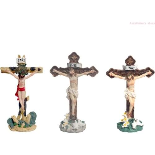 Jesus Christ Cross Crucifix Figurines Religious Statue Home Chapel Resin Decor HX6D