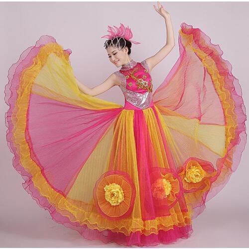Lady Chorus Dress Dancing Performance Show Dresses Female Petal Skirt Modern Dance Costume Rhinestone Bodysuit Plus Size D-0733