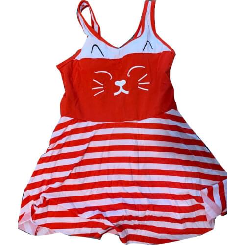 Girls Summer One-Piece Fashion Tankini Swimsuit Gymnastics Leotard Striped Bathing Suit Beach Swimwear Kids Quick Drying Dress