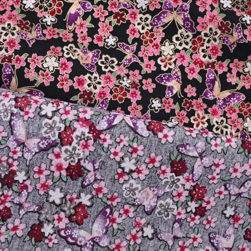 2 Sizes Japanese Style Butterfly Printed Cotton Patchwork Fabric DIY Sewing Crafts Dress Garment Home Textiles Supplies