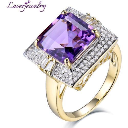 LOVERJEWELRY Princess Cut Rings Solid 14kt Gold 6.10Ct Diamonds Purple Amethyst Wedding Ring For Women Christmas Gift Jewelry