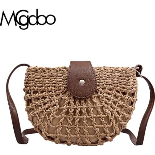 Mgcdoo Moon Straw Woven Shoulder Bags 2021 New Trendy Fashion Portable Rattan Handbags